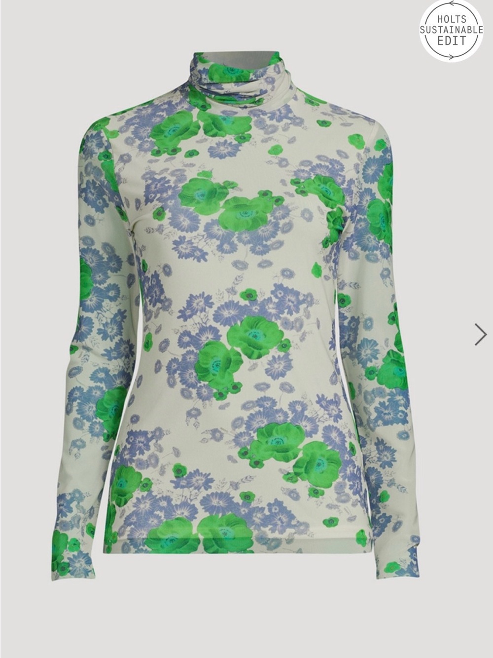 GANNI Turtle neck mesh long sleeve top in floral pint size 2